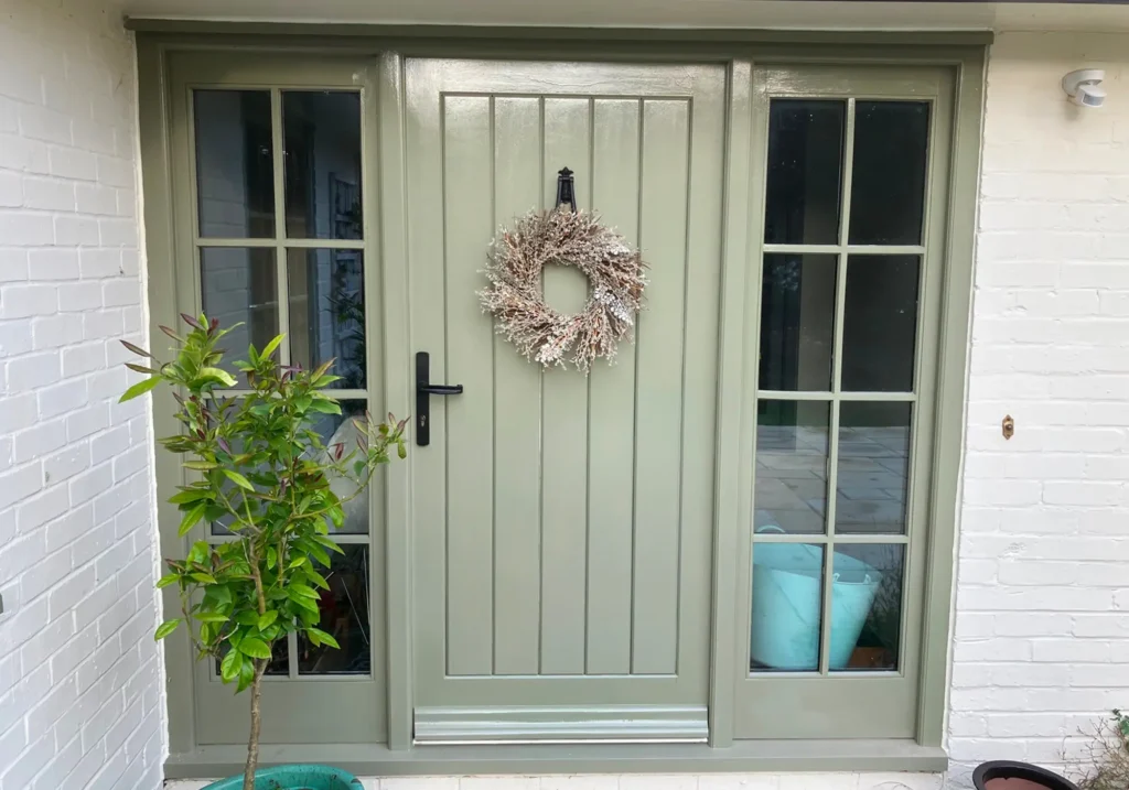 front door with side glass panels